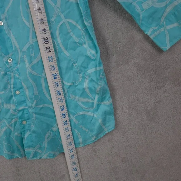 Lauren Ralph Lauren Button Up Shirt Dress Long Sleeve Top Crest Geometric Large - Picture 10 of 15